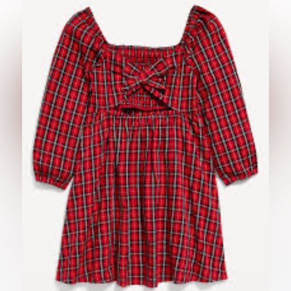 Old navy girl Long-Sleeve Smocked Plaid Fit & Flare Dress size M(8) - Picture 2 of 7